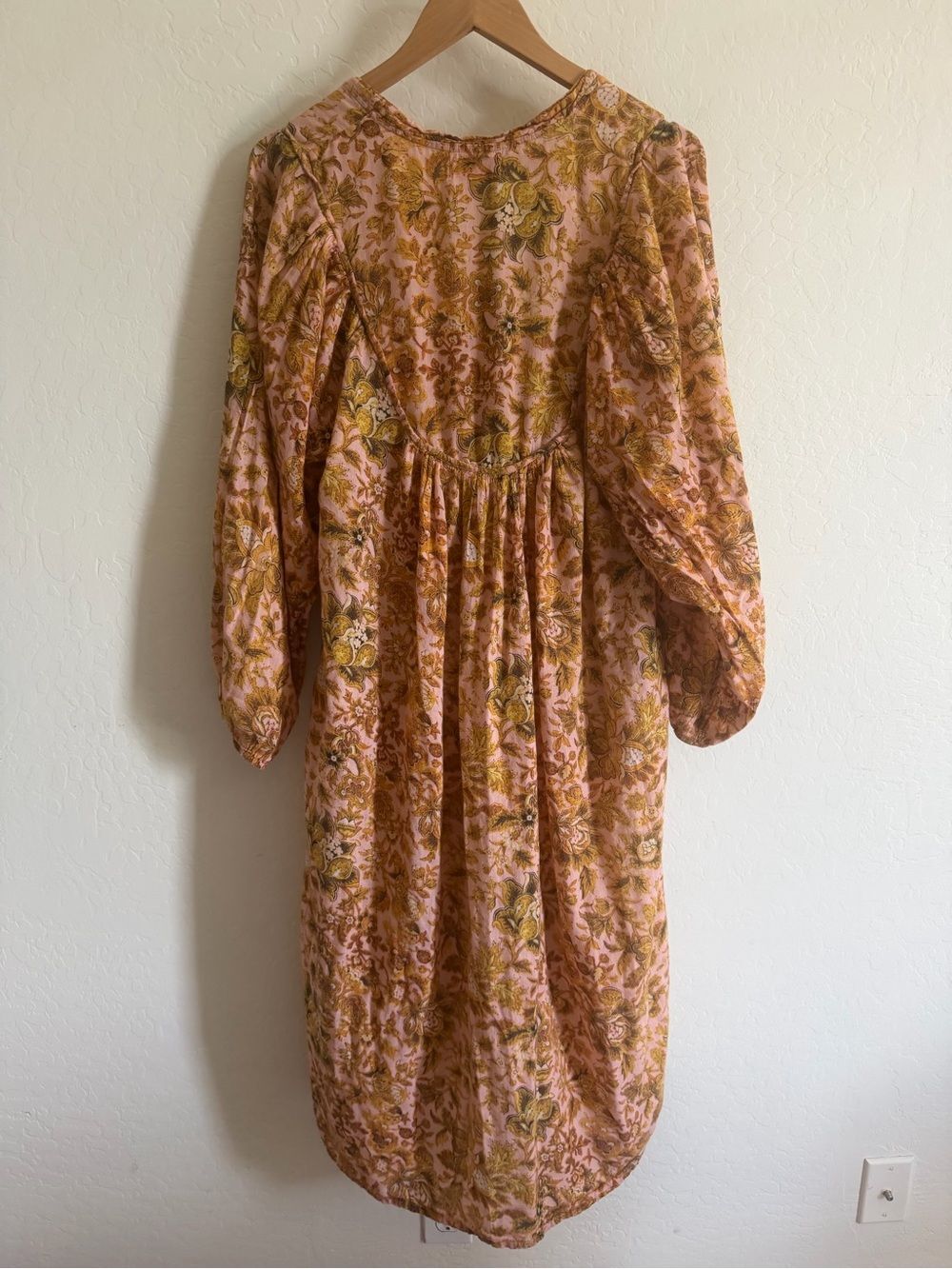 Kinga Csilla Floral Block Print Long Sleeve Midi Dress Pink Yellow L - Picture 6 of 7